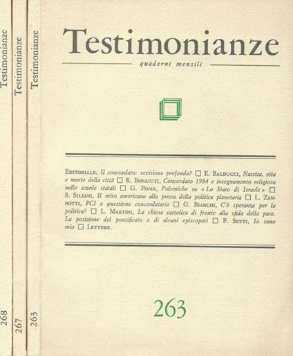 Testimonianze Quaderni mensili, anno XXVII n.263,267,268 - copertina
