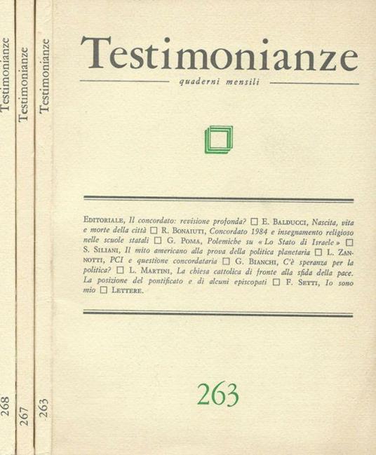 Testimonianze Quaderni mensili, anno XXVII n.263,267,268 - copertina