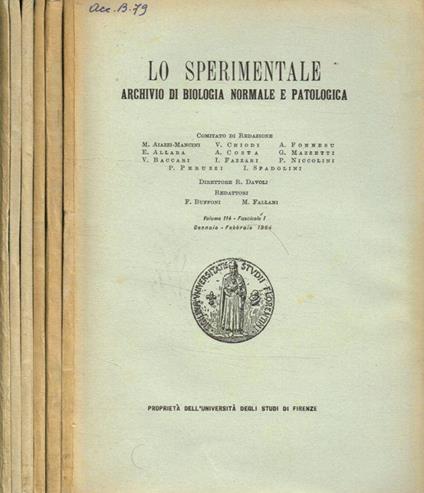 Lo Sperimentale. Archivio di biologia normale e patologica. Vol.114, 1964 - copertina