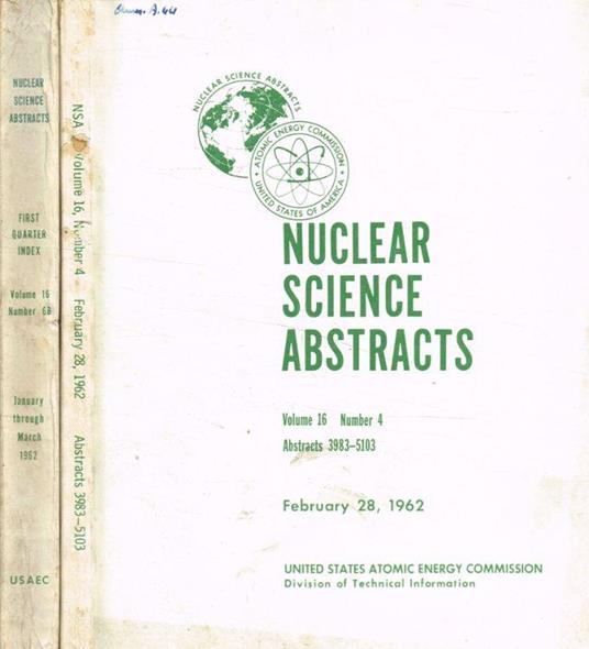 Nuclear science abstracts. Vol.16 n.4, First Quarter Index 6B, anno 1962 - copertina