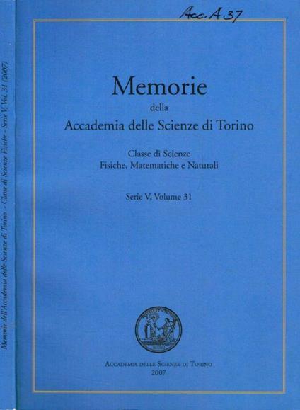 Memorie della Accademia delle Scienze di Torino. Classe di scienze fisiche, matematiche e naturali. Serie V, volume 31 - copertina