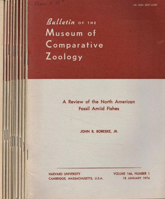 Bulletin of the Museum of Comparative Zoology. Vol.146, 1974-1975, 10 fasc - copertina