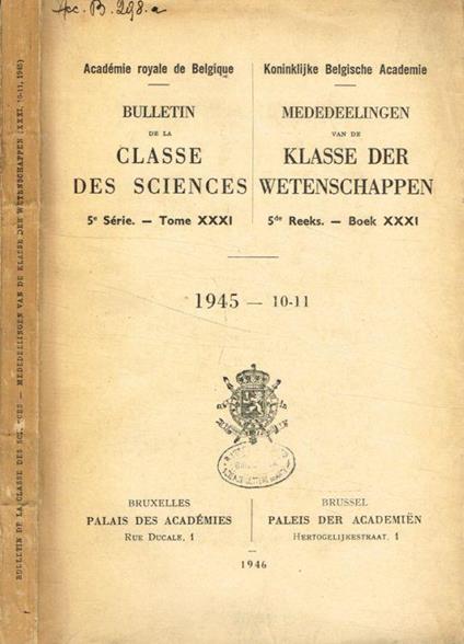 Bulletin de la classe des sciences. 5e serie, tome XXXI, fasc.10/11, 1945 - copertina