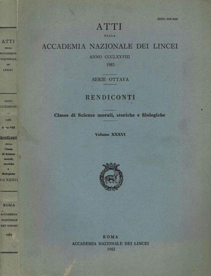 Atti della Accademia Nazionale dei Lincei - Rendiconti - Classe di Scienze morali, storiche e filologiche - copertina