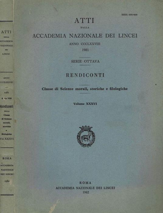 Atti della Accademia Nazionale dei Lincei - Rendiconti - Classe di Scienze morali, storiche e filologiche - copertina
