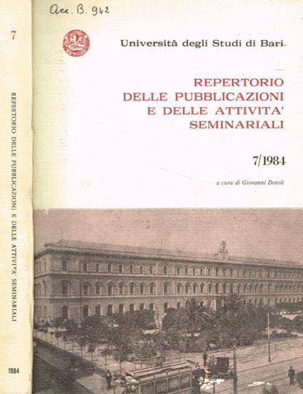 Repertorio delle pubblicazioni e delle attività seminariali 7/1984 - copertina