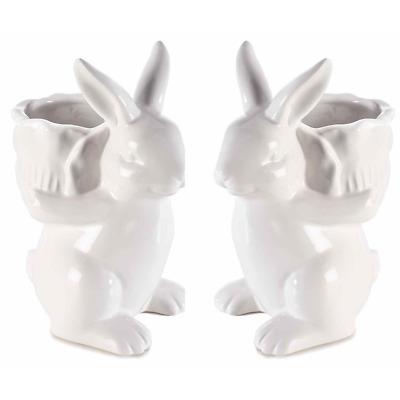 Vasi Porta Piante a Forma di Coniglio in Ceramica Bianca Set 2 pezzi