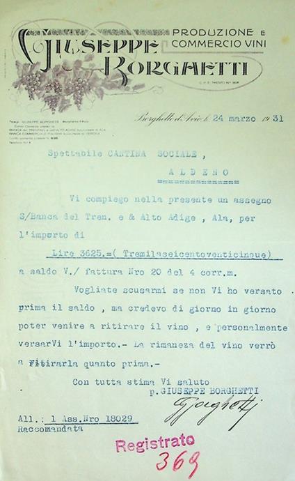 Giuseppe Borghetti: produzione e commercio vini - copertina