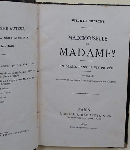 Mademoiselle Ou Madame-Une Drame Dans La Vie Privee - Wilkie Collins - copertina