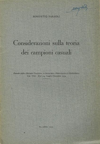 Considerazioni sulla teoria dei campioni casuali - Benedetto Barberi - copertina
