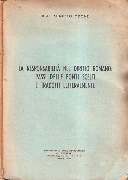 La responsabilità nel diritto romano: passi delle fonti scelti e tradotti letteralmente - copertina