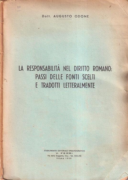 La responsabilità nel diritto romano: passi delle fonti scelti e tradotti letteralmente - copertina