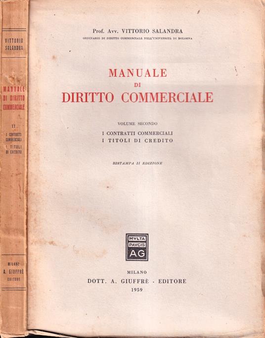 Manuale di diritto commerciale, volume II - Vittorio Salandra - copertina