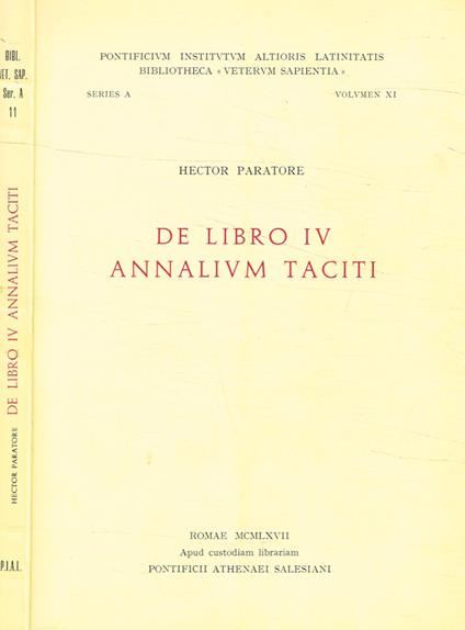 De libro IV annalium Taciti - Ettore Paratore - copertina