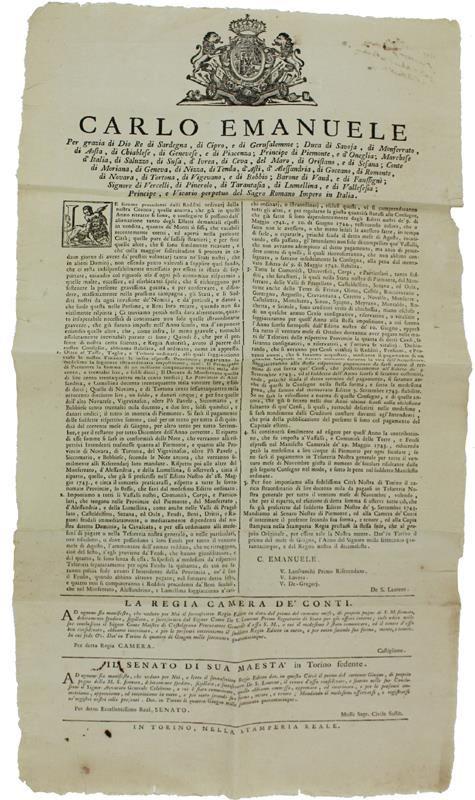 Le Somme Procedenti Dalli Redditi Ordinarj Della Nostra Corona; Quelle Ancora, Che Già In Quello Anno Ritratte Si Sono… Dat' In Torino Li 4 Del Mese Di Giugno 1745 [Documento Originale] - copertina