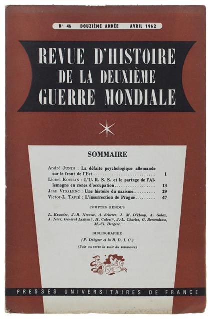 Revue D'Histoire De La Deuxième Guerre Mondiale - Collectif - copertina