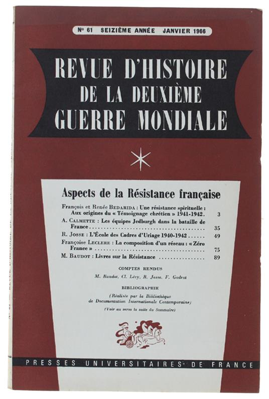 Revue D'Histoire De La Deuxième Guerre Mondiale - Collectif - copertina