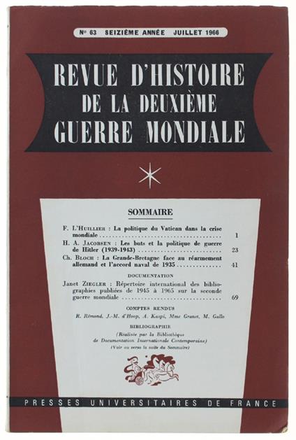Revue D'Histoire De La Deuxième Guerre Mondiale - Collectif - copertina
