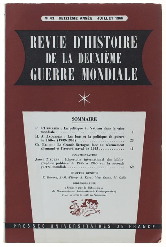 Revue D'Histoire De La Deuxième Guerre Mondiale - Collectif - copertina