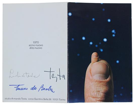 Biglietto Auguri 1970 "Anno Nuovo, Dito Nuovo"  Con Firma Autografa - Armando Testa - copertina
