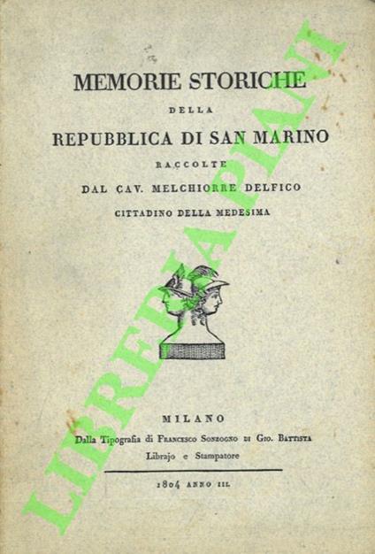 Memorie storiche della Repubblica di San Marino - Melchiorre Delfico - copertina
