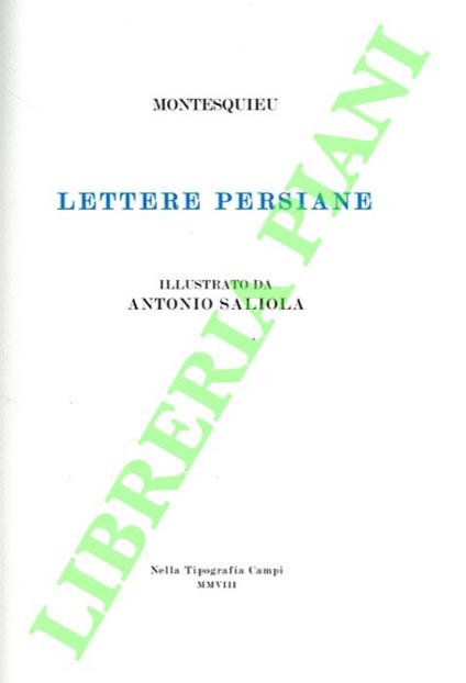 Lettere persiane di Montesquieu illustrate da Antonio Saliola. - Charles L. de Montesquieu - copertina