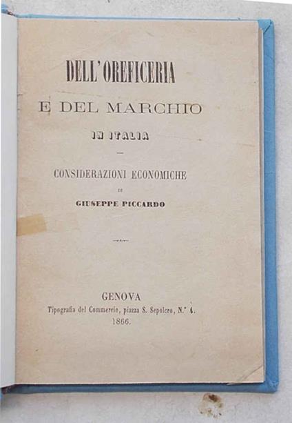 Dell'oreficeria e del marchio in Italia. Considerazioni economiche - Giuseppe Liccardo - copertina