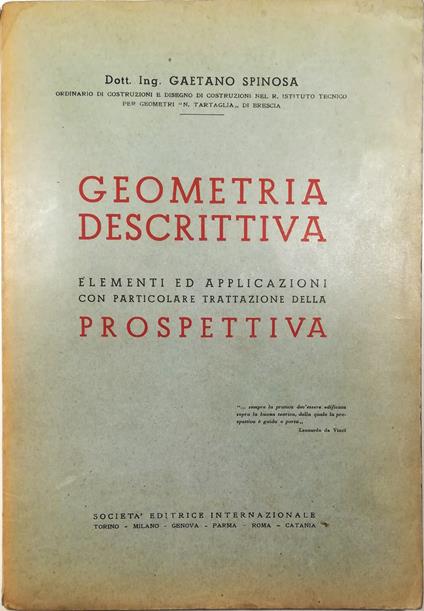 Geometria descrittiva Elementi ed applicazioni con particolare trattazione della prospettiva - Gaetano Spinosa - copertina