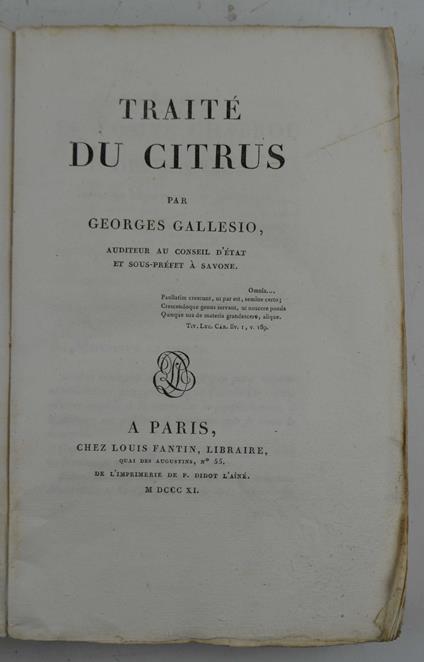 Traité du Citrus… - Giorgio Gallesio - copertina