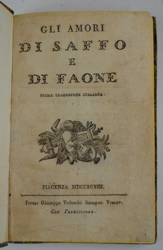 Gli amori di Saffo e Faone. Prima traduzione italiana - copertina