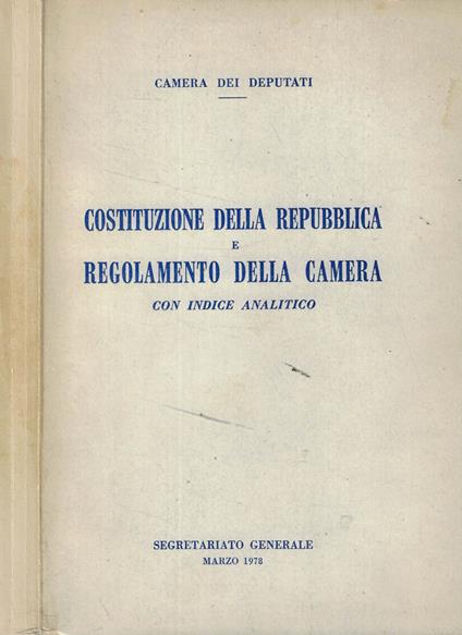 Costituzione della Repubblica e regolamento della Camera - copertina
