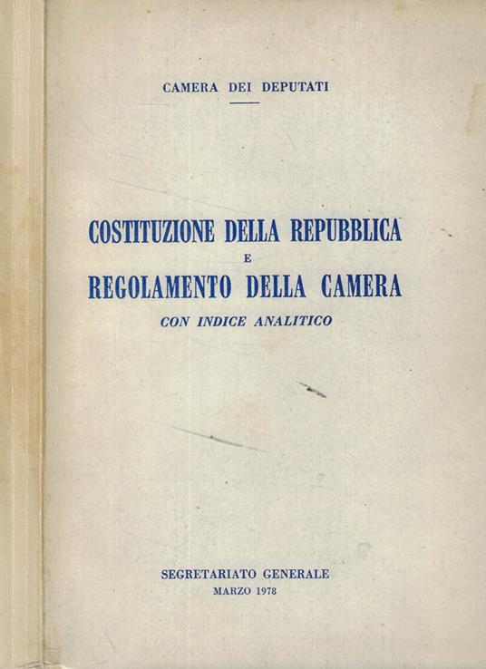 Costituzione della Repubblica e regolamento della Camera - copertina