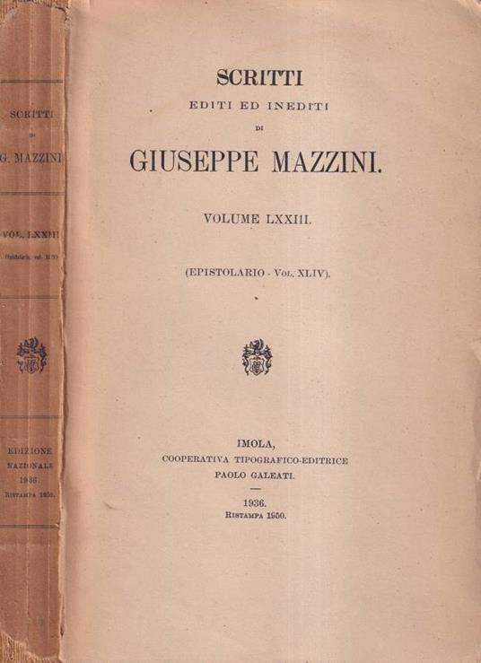 Epistolario, volume XLIV - Giuseppe Mazzini - copertina
