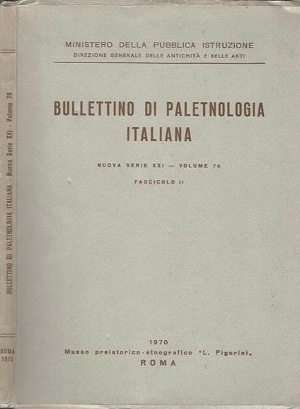 Bullettino di paletnologia italiana - Nuova Serie XXI, Volume 79 - Fascicolo II - copertina