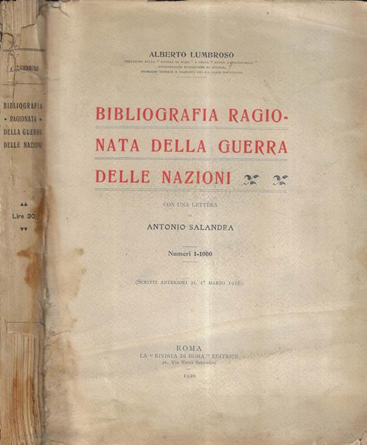 Bibliografia ragionata della guerra delle nazioni - Alberto Lumbroso - copertina
