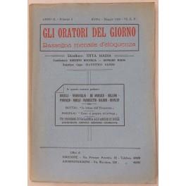 Gli oratori del giorno. Rassegna mensile d'eloquenza. Anno II, Numero 5. Maggio 1928. Gli oratori che scrivono; Carlo Del Croix visto da Titta Madia; L'oratoria Forense; Un processo di malavita; L'oratoria Parlamentare; Problemi di Giustizia svolti da Al - copertina