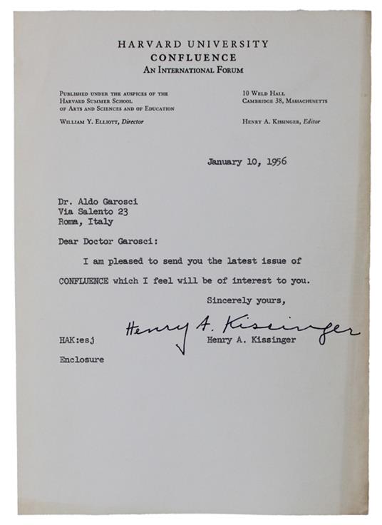Henry A. Kissinger Autograph: Original Letter Signed (Jaunuary 10, 1956) - Henry Kissinger - copertina