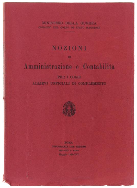 Nozioni Di Amministrazione E Contabilità  Per I Corsi Allievi Ufficiali Di Complemento - copertina