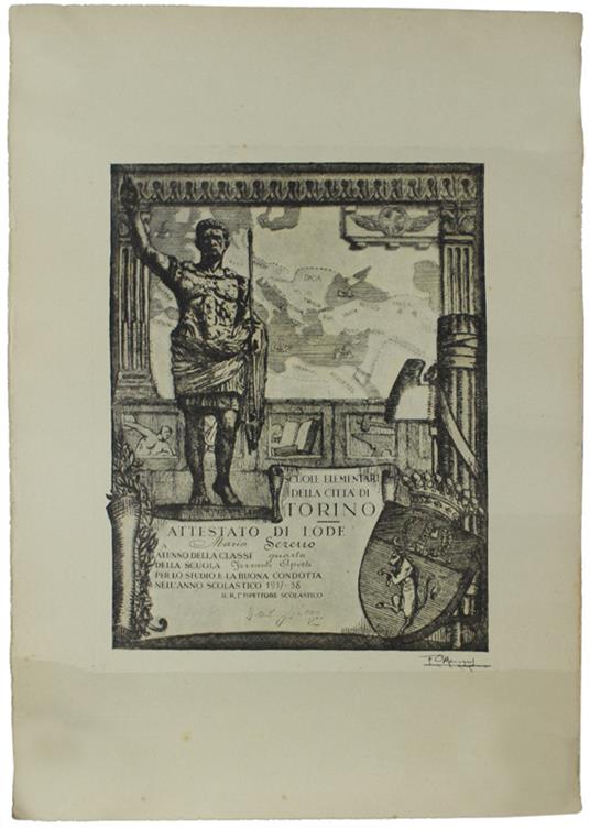 Attestato Di Lode 4A Classe Scuola "Ferrante Aporti" Torino 1937-38 - copertina