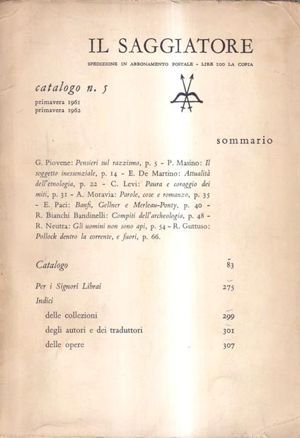 Il Saggiatore. Catalogo n. 5, primavera 1961 - primavera 1962 - copertina
