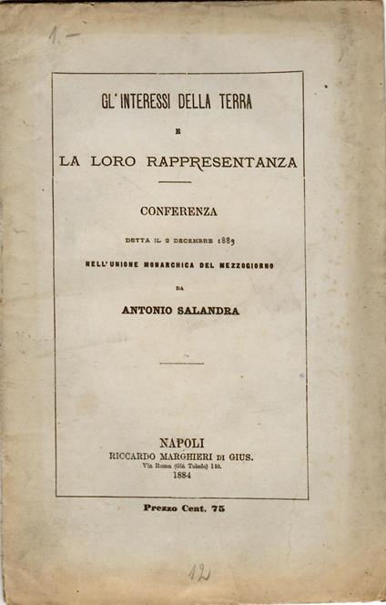 Gl'interessi Della Terra e La Loro Rappresentanza - copertina