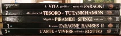 Egitto: storia e mistero: 5 volumi: Alla ricerca del tesoro di Tutankamon; Magnifiche piramidi e sfingi misteriose; il sommo faraone Ramses II; l'arte del vivere nell'antico Egitto; la vita quotidiana al tempo dei faraoni - copertina