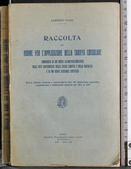 Raccolta norme per l'applicazione della tariffa consolare - copertina