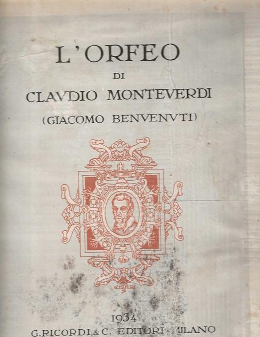 L' Orfeo . favola pastorale in un prologo e cinque atti di Alessandro Striggio - Claudio Monteverdi - copertina