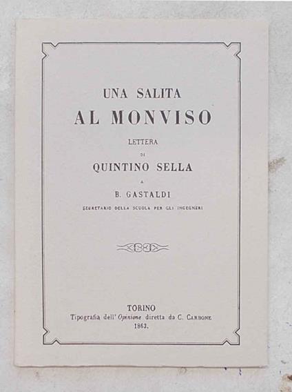 Una salita al Monviso. Lettera di Quintino Sella a B. Gastaldi - Quintino Sella - copertina