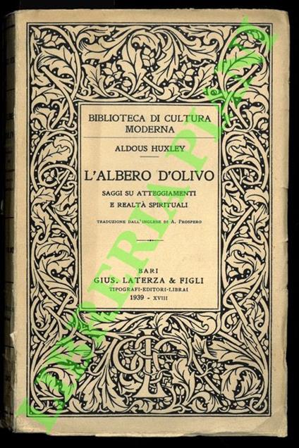 L’albero d’olivo. Saggio su atteggiamenti e realtà spirituale. - Aldous Huxley - copertina