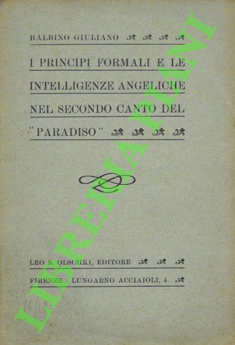 I principi formali e le intelligenze angeliche nel secondo canto del “Paradiso”. - Giuliano Balbino - copertina