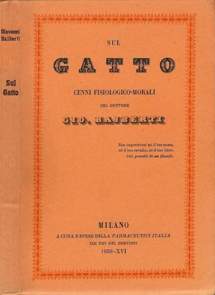 Sul gatto. Cenni fisiologico morali - Giovanni Rajberti - copertina