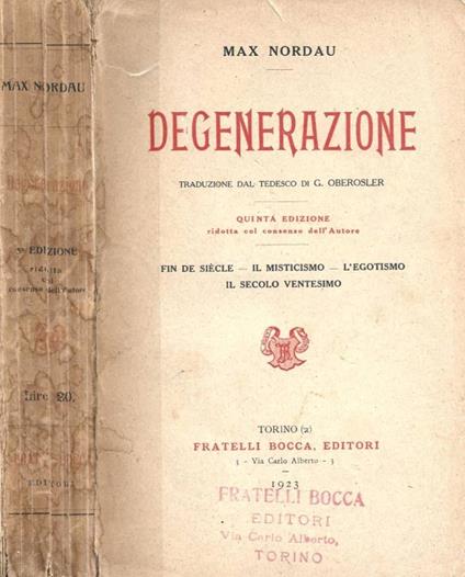 Degenerazione - Max Nordau - copertina