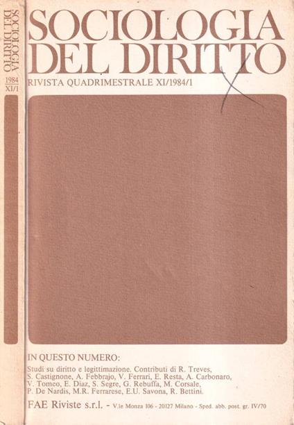 Sociologia del diritto, numero 1, 1984 - copertina